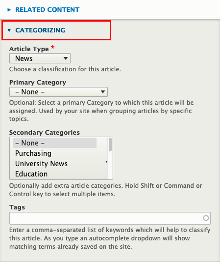 Categorizing step for News Article